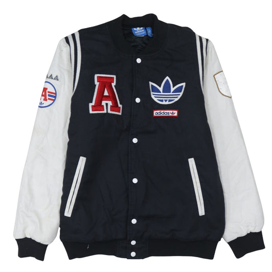 Adidas Mens Black White Varsity Bomber Jacket L Letterman Style