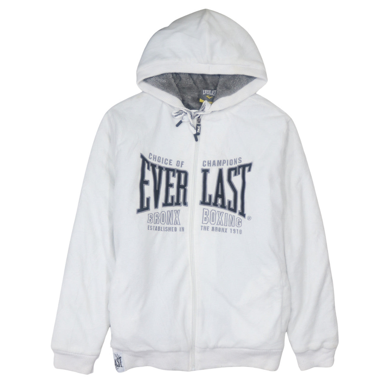 Everlast Mens White Full Zip Hoodie XL Boxing Graphic Fleece Hooded Sweatshirt