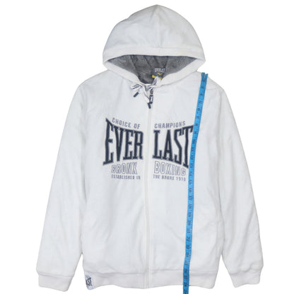 Everlast Mens White Full Zip Hoodie XL Boxing Graphic Fleece Hooded Sweatshirt