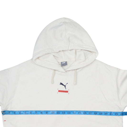 Puma Women White Small Pullover Hoodie Cotton Logo Relaxed Fit