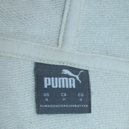 Puma Women White Small Pullover Hoodie Cotton Logo Relaxed Fit