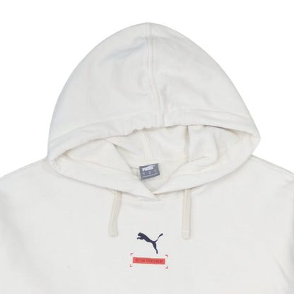 Puma Women White Small Pullover Hoodie Cotton Logo Relaxed Fit