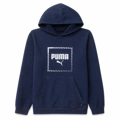 Front view of Puma Teens Blue Pullover Hoodie L Logo Fleece Sweatshirt