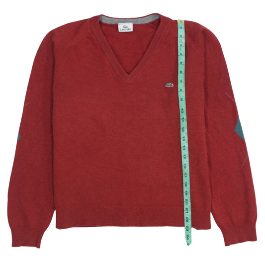 Lacoste Men's Red Wool Blend V-Neck Jumper XL Classic Knit