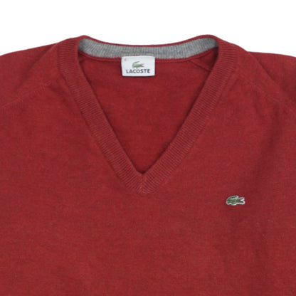 Lacoste Men's Red Wool Blend V-Neck Jumper XL Classic Knit