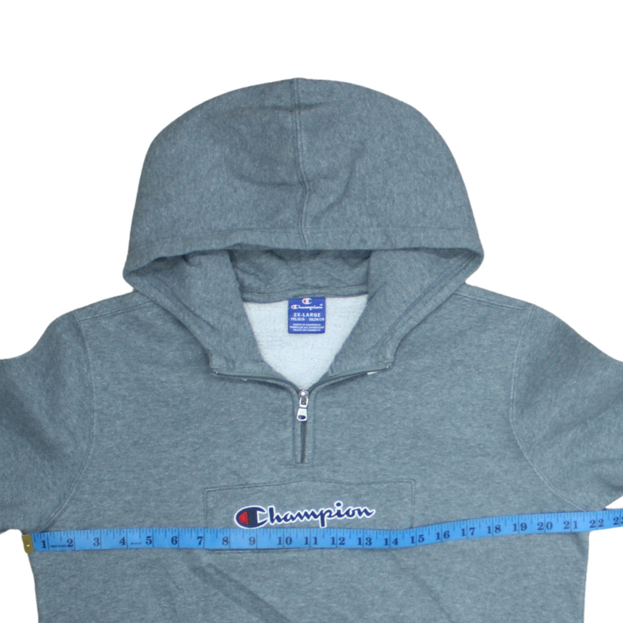 Champion Boys Grey 2XL Pullover Fleece Hoodie with Logo and Zip Detail