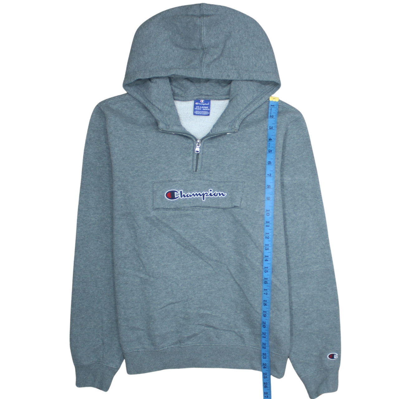 Champion Boys Grey 2XL Pullover Fleece Hoodie with Logo and Zip Detail
