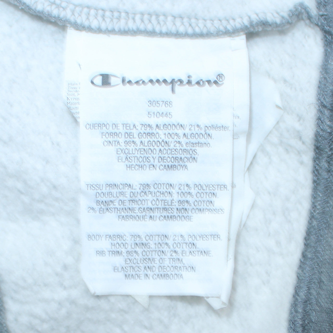 Champion Boys Grey 2XL Pullover Fleece Hoodie with Logo and Zip Detail