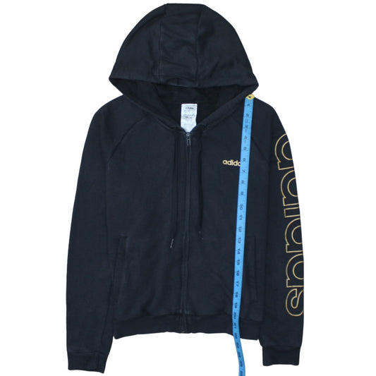 Adidas Women Black Full Zip Hoodie Size 12-14 Hooded Sweatshirt