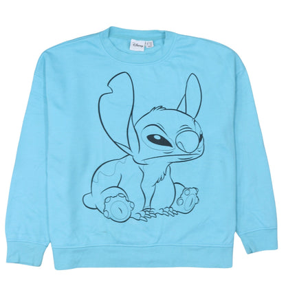 Disney Women Blue Stitch Sweatshirt L Crew Neck Pullover