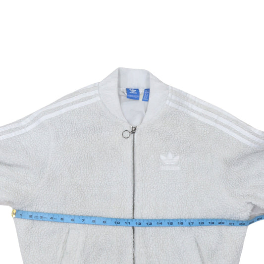 Adidas Womens White Fleece Lined Track Jacket Size 12 Regular Fit