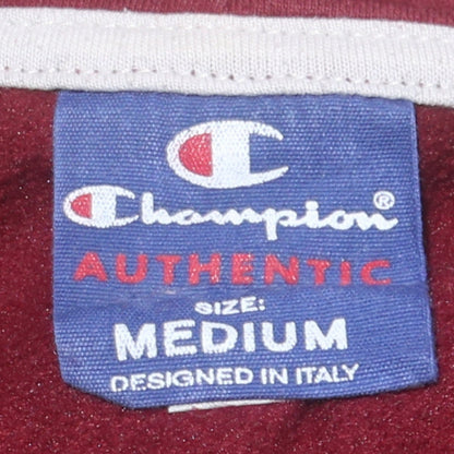 Champion Men's Red Pullover Hoodie Medium Logo Cotton Blend