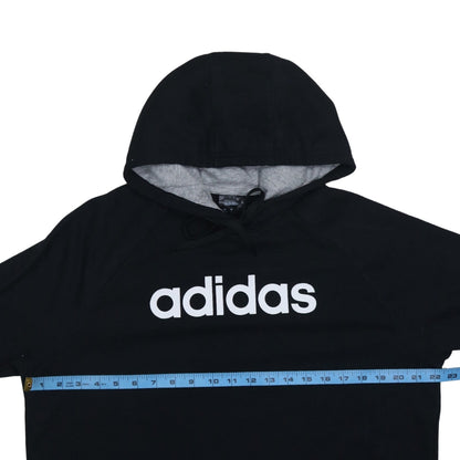 Adidas Womens Black Pullover Hoodie Size 12-14 Logo Print Cotton Blend
