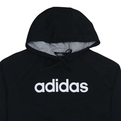 Adidas Womens Black Pullover Hoodie Size 12-14 Logo Print Cotton Blend