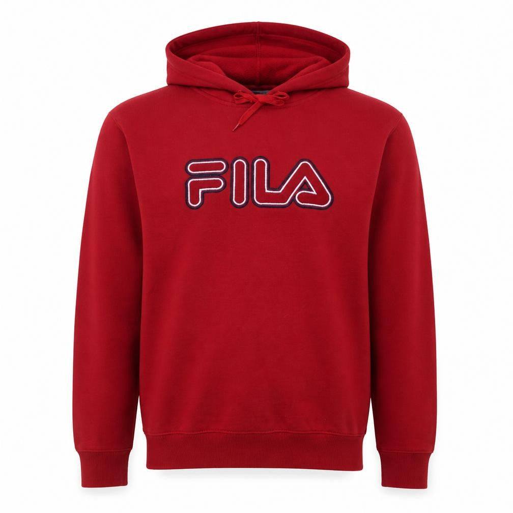 Fila Men’s Red Pullover Hoodie L Logo Fleece Sportswear
