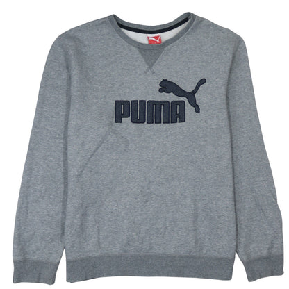 Puma Mens Grey L Crew Neck Pullover Sweatshirt Embroidered Logo