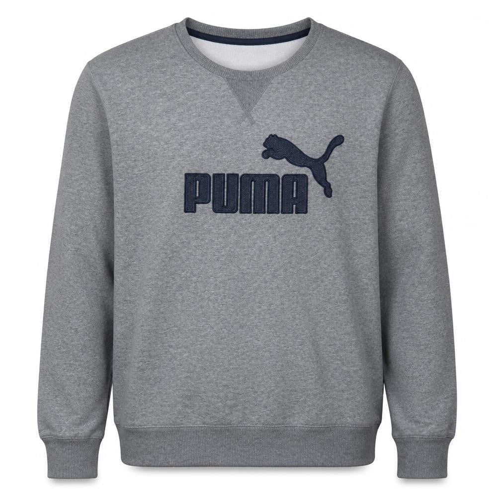 Puma Mens Grey L Crew Neck Pullover Sweatshirt Embroidered Logo