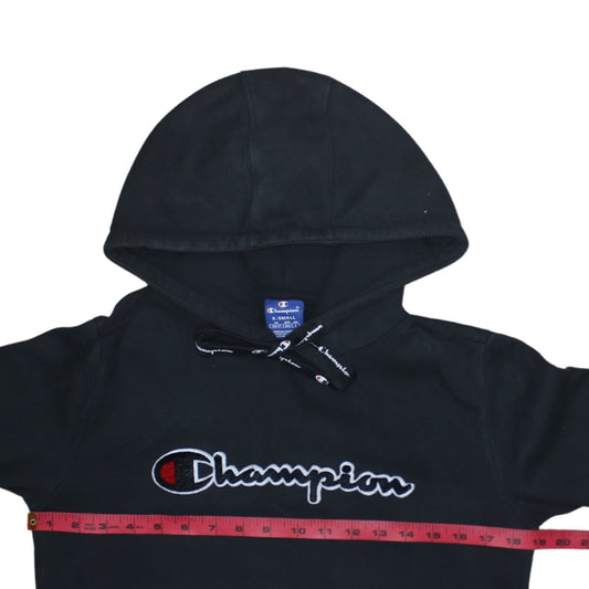 Champion Womens Black XS Pullover Hoodie Cotton Logo Hooded Sweatshirt