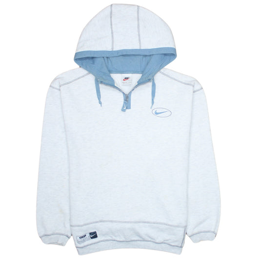 Nike Womens Light Grey Blue 1/4 Zip Hoodie Medium Cotton Blend