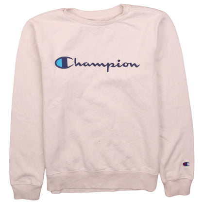 Champion Boys Beige Pullover Sweatshirt L Embroidered Logo Crew Neck