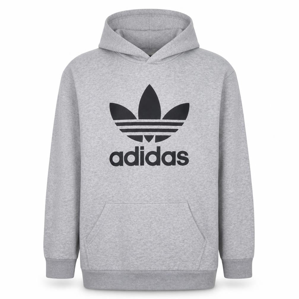 Adidas Mens Grey XL Pullover Hoodie with Logo Graphic Print