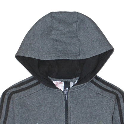 Adidas Boys Grey Full Zip Hoodie 13-14 Years Regular Fit Sportswear