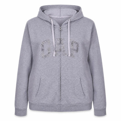 Gap Women Grey Full Zip Hoodie XL Glitter Logo Casual Sweatshirt