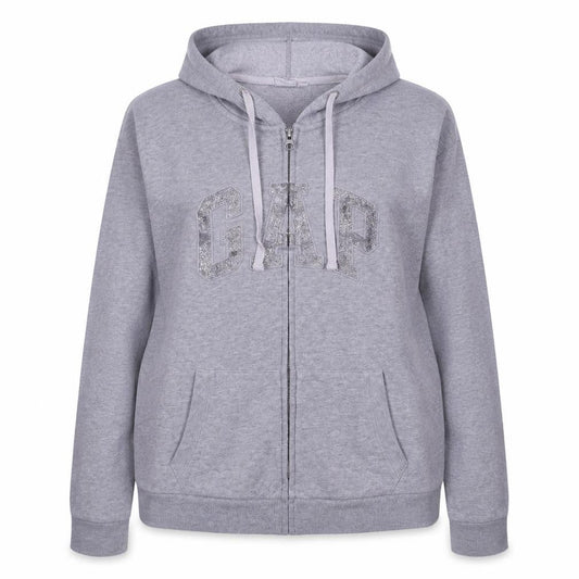 Gap Women Grey Full Zip Hoodie XL Glitter Logo Casual Sweatshirt