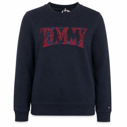Tommy Hilfiger Womens Navy XS Sequin Logo Pullover Sweatshirt