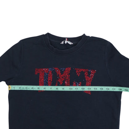 Tommy Hilfiger Womens Navy XS Sequin Logo Pullover Sweatshirt