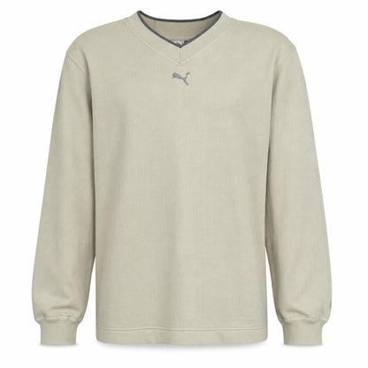 Puma Mens Beige V-Neck Pullover Sweatshirt XS Lightweight Cotton
