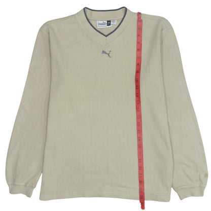 Puma Mens Beige V-Neck Pullover Sweatshirt XS Lightweight Cotton