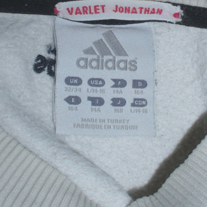 Adidas Teens White Pullover Sweatshirt 164 Logo Crew Neck Fleece