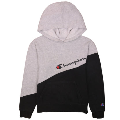 Champion Boys Grey & Black Pullover Hoodie L Colourblock Fleece Sweatshirt
