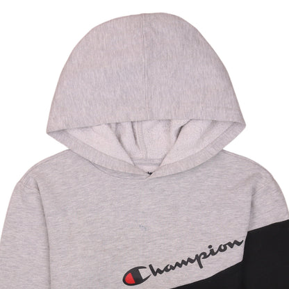 Champion Boys Grey & Black Pullover Hoodie L Colourblock Fleece Sweatshirt