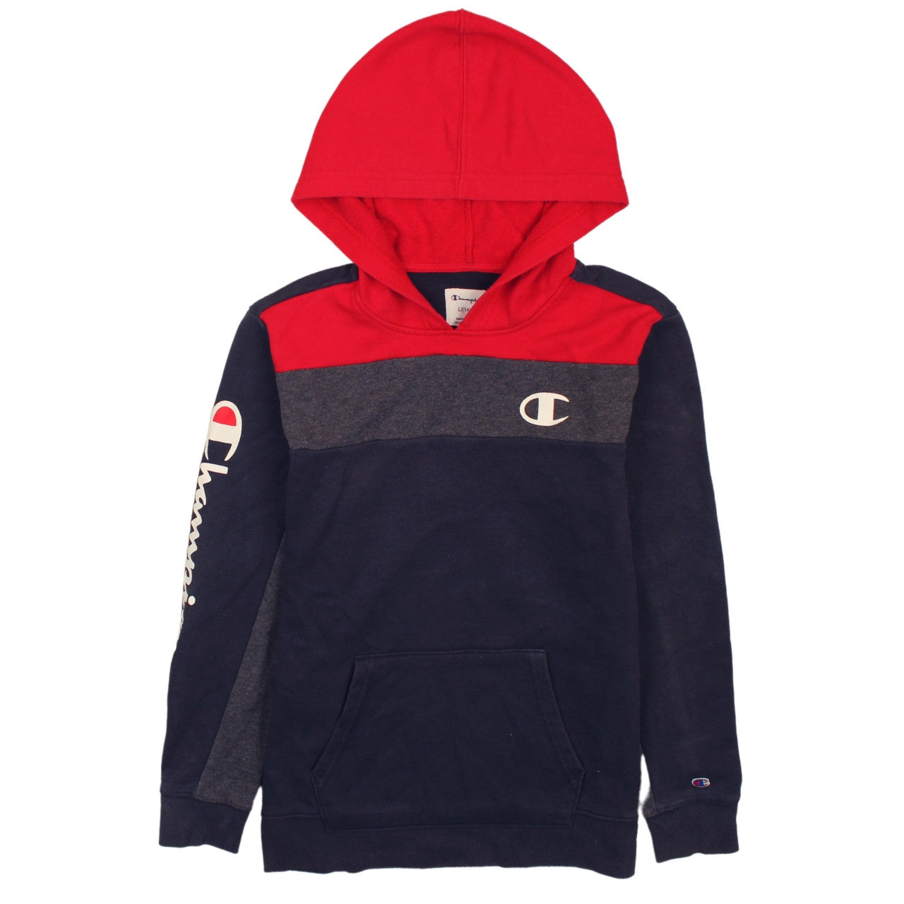 Champion Boys Multicoloured Pullover Hoodie L Colourblock Logo Sweatshirt