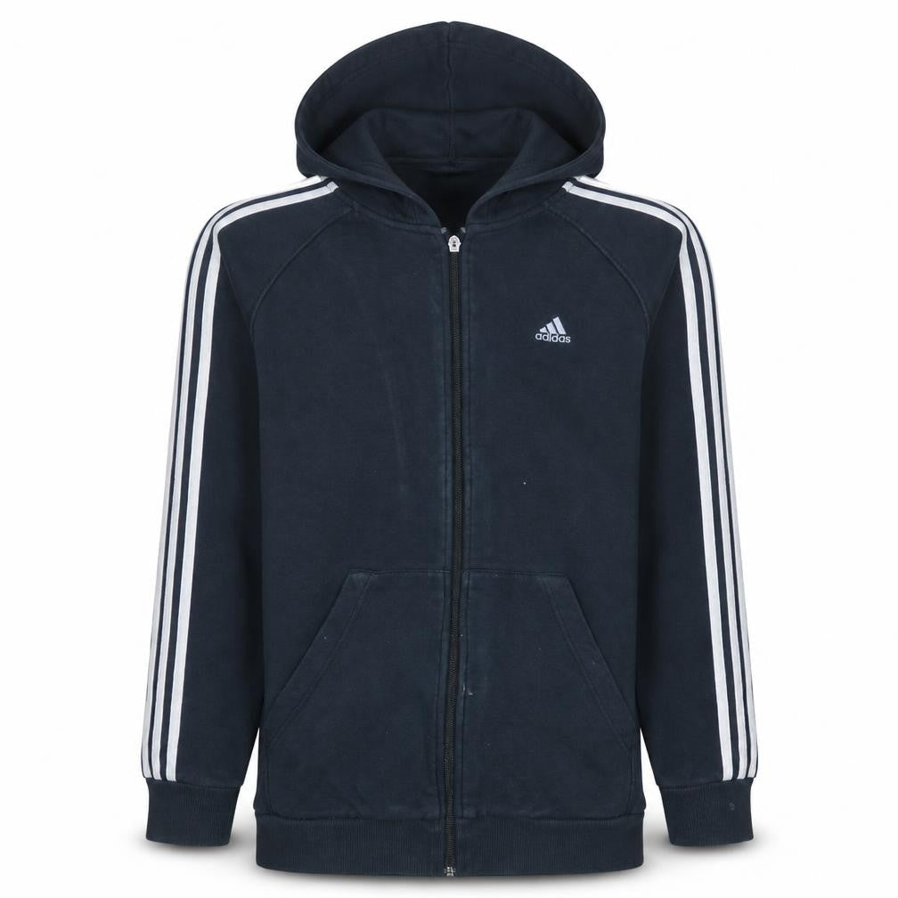 Adidas Boys Black Full Zip Hoodie 15-16 Years Essentials Sportswear
