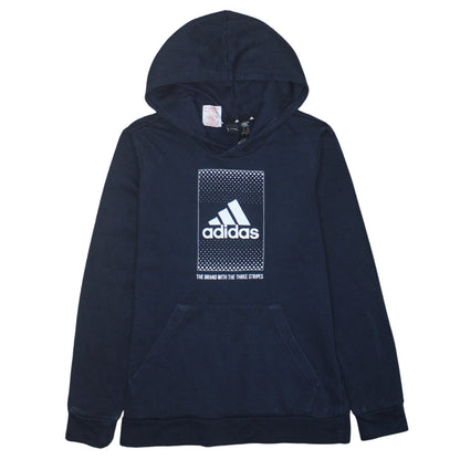 Adidas Boys Navy Blue Pullover Hoodie Size 13-14 Years Cotton Blend Logo