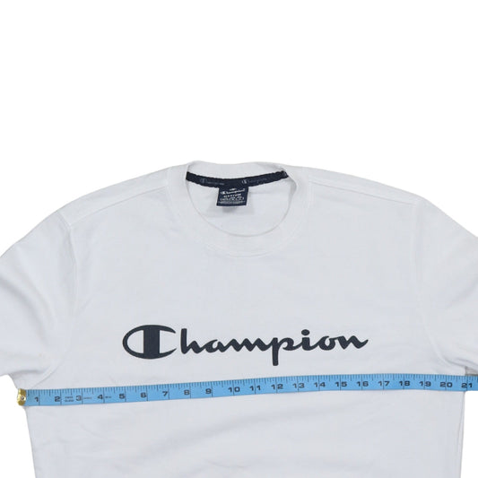 Champion Men's White Medium Crew Neck Logo Sweatshirt