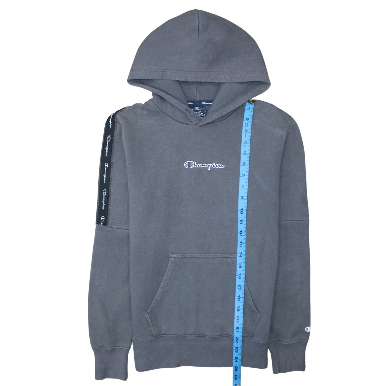 Champion Men's Grey Small Pullover Hoodie with Logo Trim