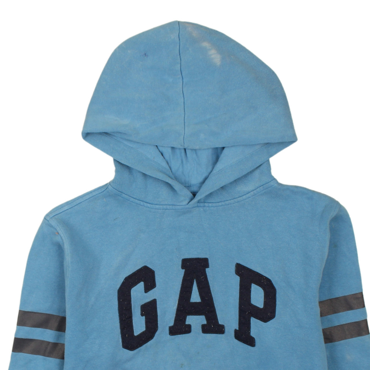 GAP Boys Blue XL Pullover Fleece Hoodie with Logo and Striped Sleeves