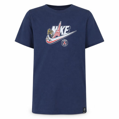 Nike Boys Blue PSG Paris Graphic Logo Short Sleeve Cotton T-Shirt Size 158