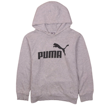 Puma Boys Grey Hoodie L 14-16 Pullover Fleece Cotton Blend Logo Print