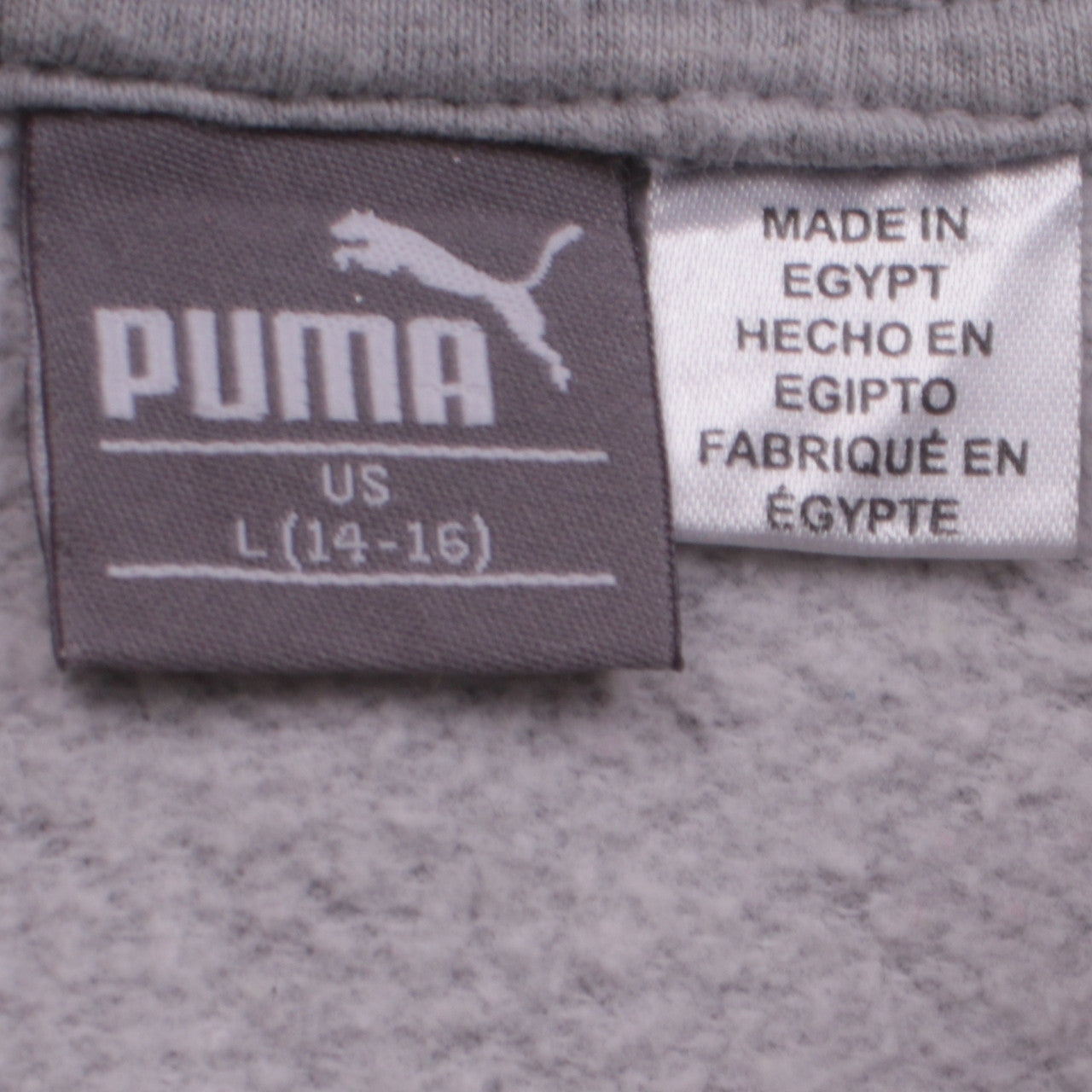 Puma Boys Grey Hoodie L 14-16 Pullover Fleece Cotton Blend Logo Print
