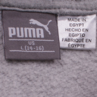 Puma Boys Grey Hoodie L 14-16 Pullover Fleece Cotton Blend Logo Print