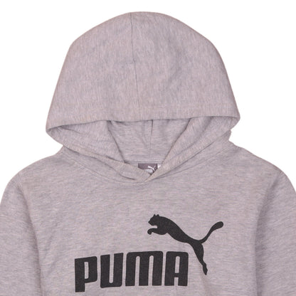 Puma Boys Grey Hoodie L 14-16 Pullover Fleece Cotton Blend Logo Print