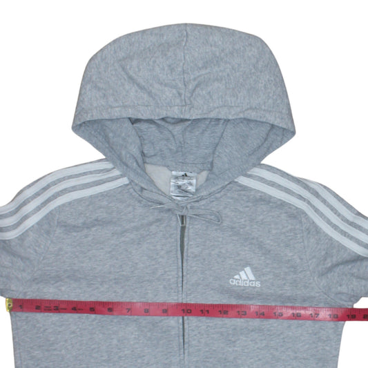 Adidas Women Grey Full Zip Hoodie Small 8-10 Hooded Sweatshirt