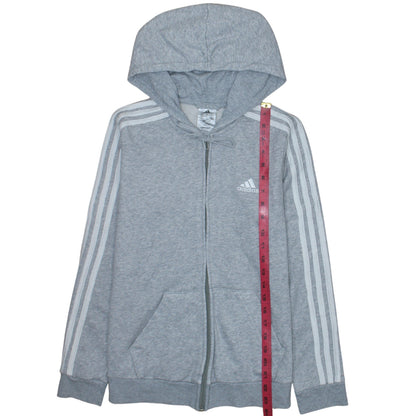 Adidas Women Grey Full Zip Hoodie Small 8-10 Hooded Sweatshirt