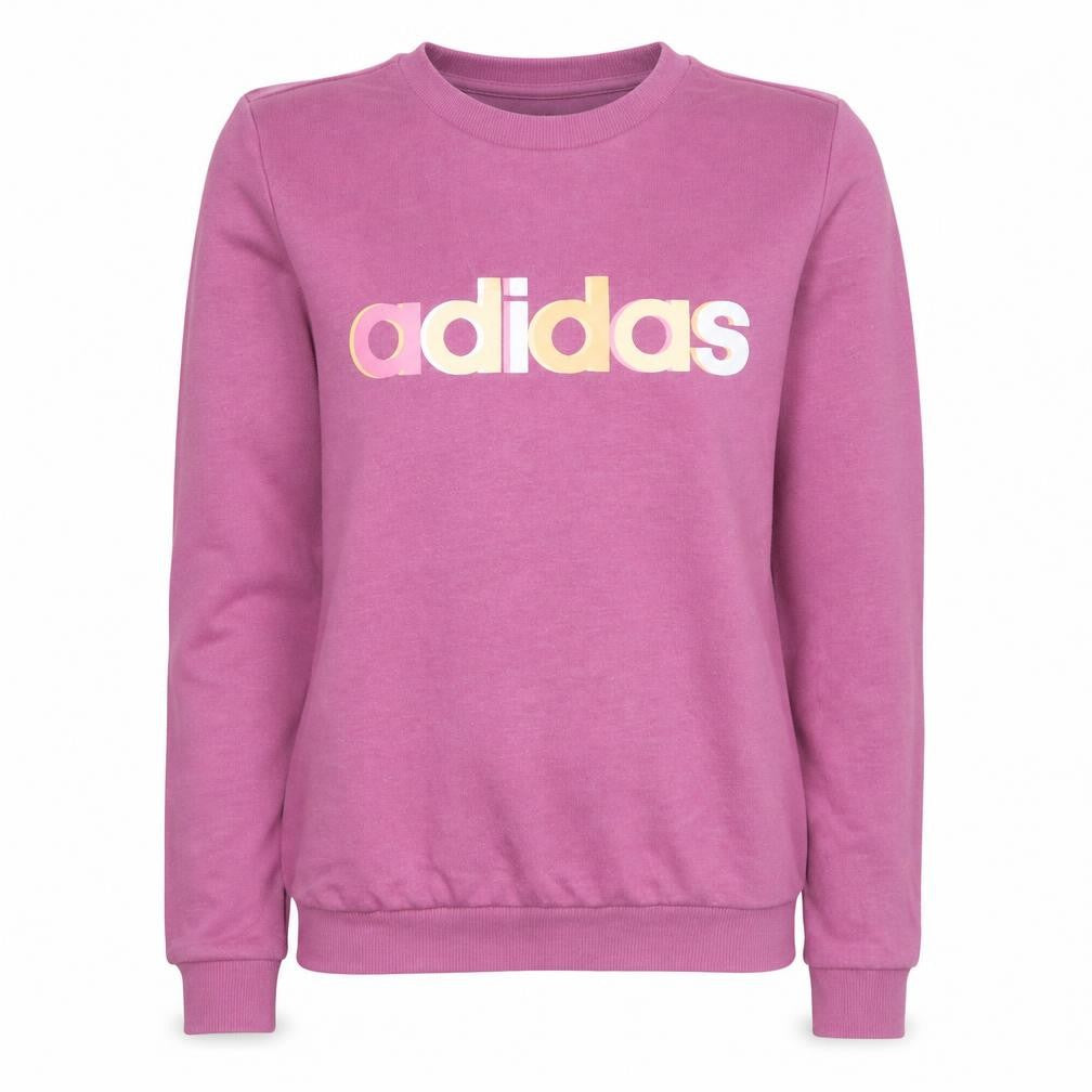 Adidas Womens Pink Logo Crew Neck Pullover Sweatshirt Size 12-14