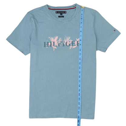 Tommy Hilfiger Men’s Blue Floral Logo Slim Fit Cotton T-Shirt Size M